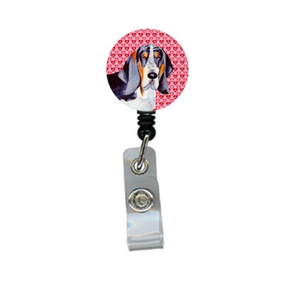 Teachers Aid Basset Hound Valentines Love and Hearts Retractable Badge Reel or ID Holder with Clip TE54886 - main